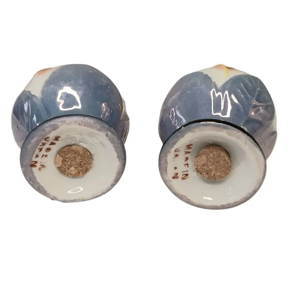 Vintage Blue & Orange Lusterware Salt & Pepper Shakers Round Top W New Stoppers